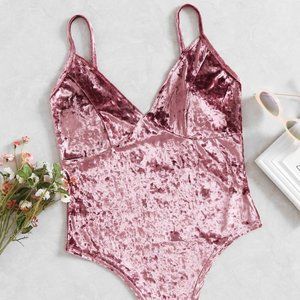 Pink Crushed Velvet Bodysuit